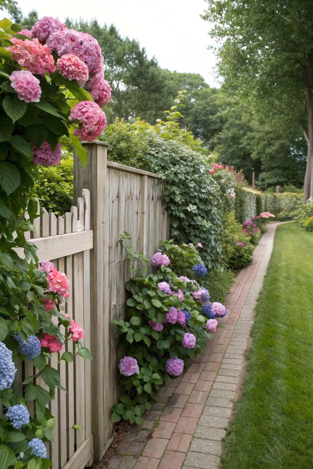 Flowering plants positioned along your fence can provide a spectacular seasonal exhibition.