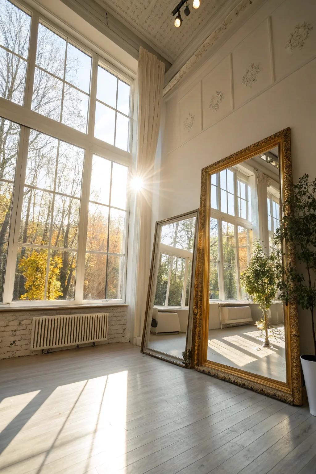 Mirrors brighten any space by amplifying sunlight.