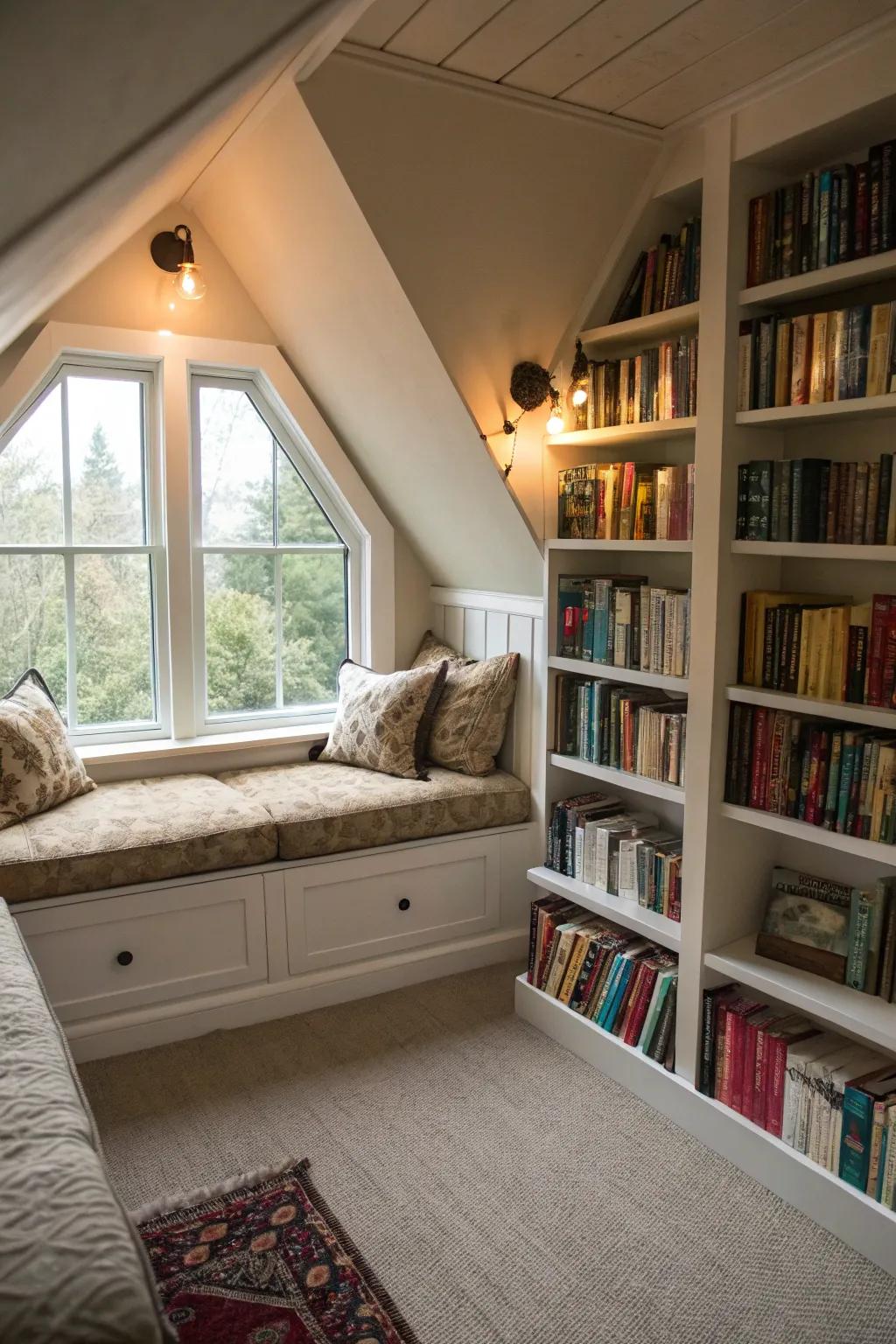 A snug nook, ideal for book enthusiasts to unwind.