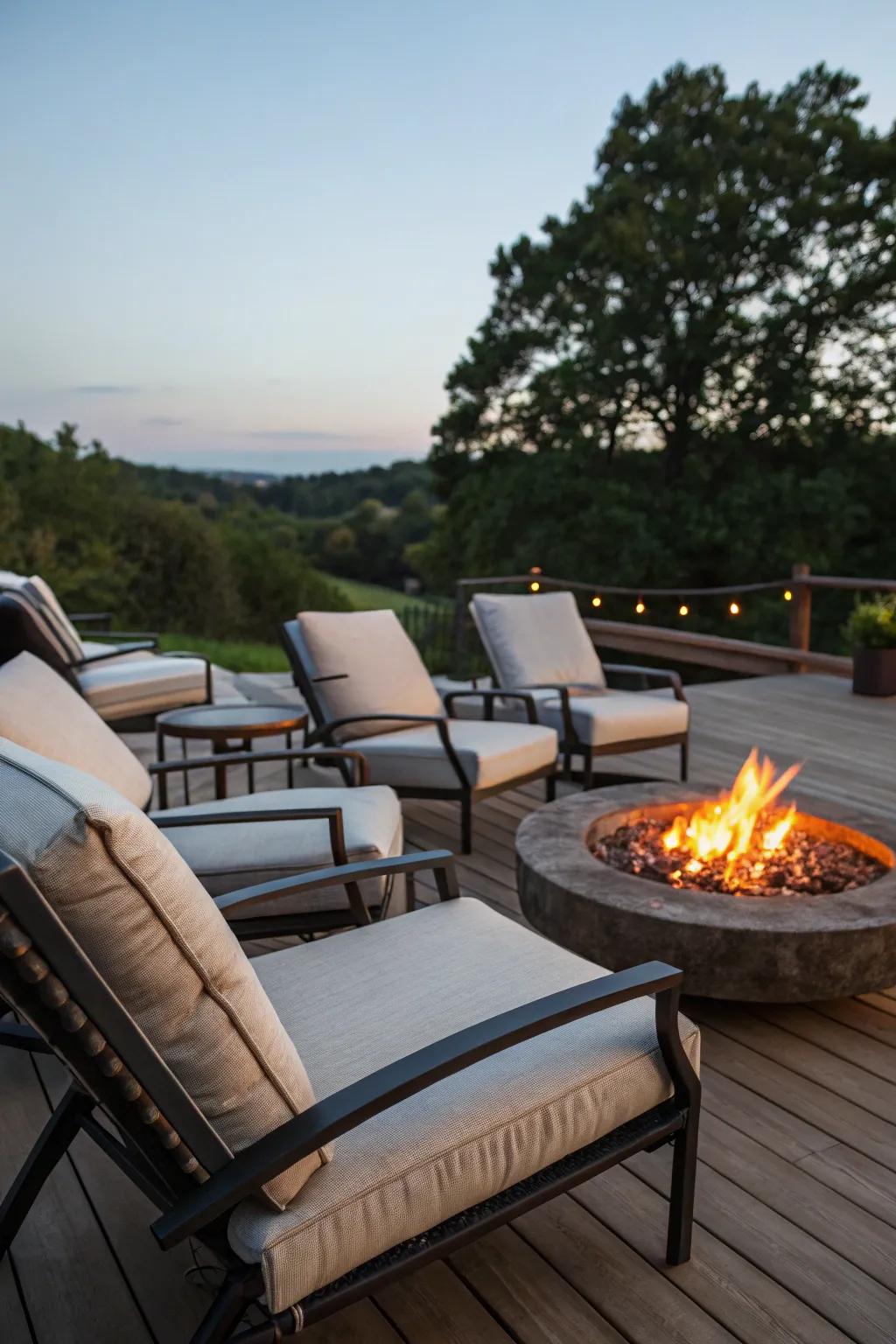 Easygoing lounge furniture encourages you to relax and appreciate the warmth.