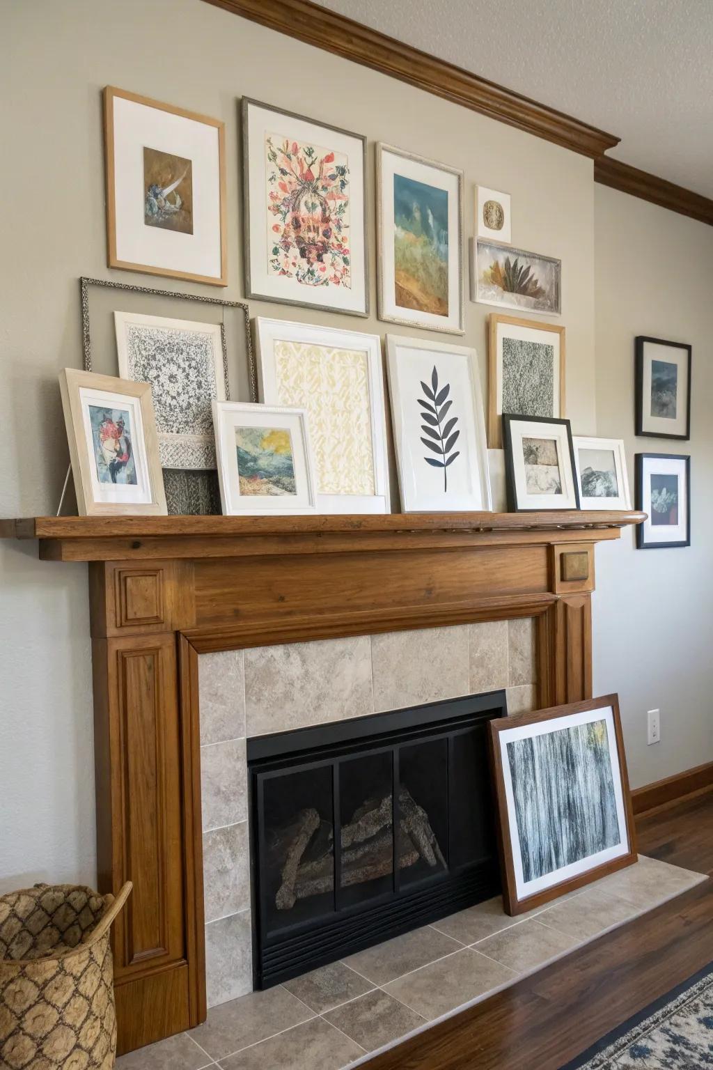 An art gallery located on your mantel adds personality and appeal.