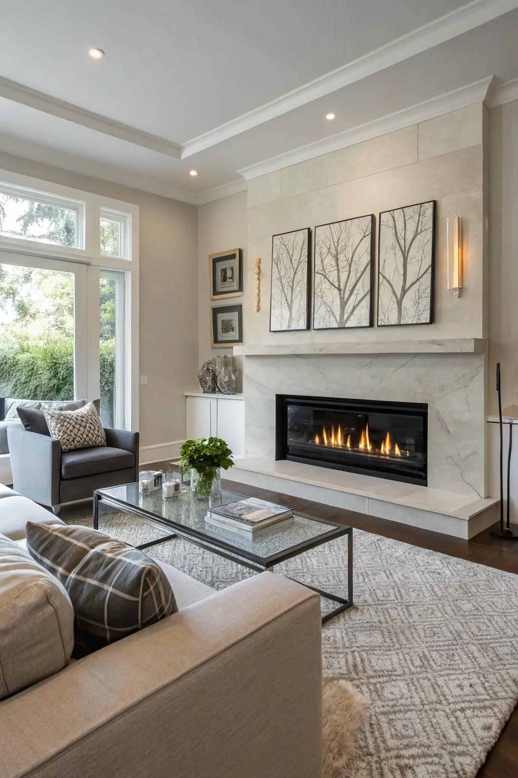 Sharp edges present a refined, contemporary fireplace design.