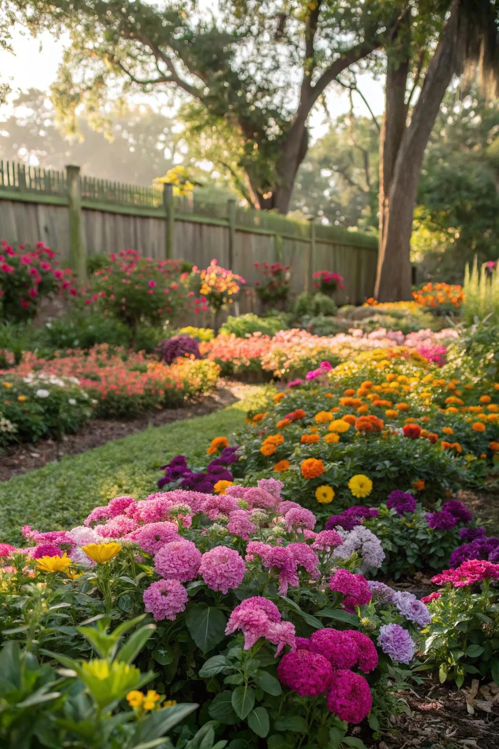 Enliven your grounds with a diverse and chromatic floral arrangement.