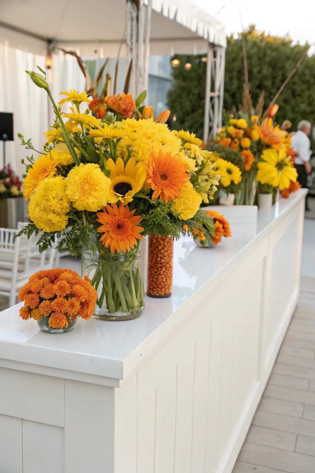 Radiant hues breathe vitality into your flower bar arrangement.