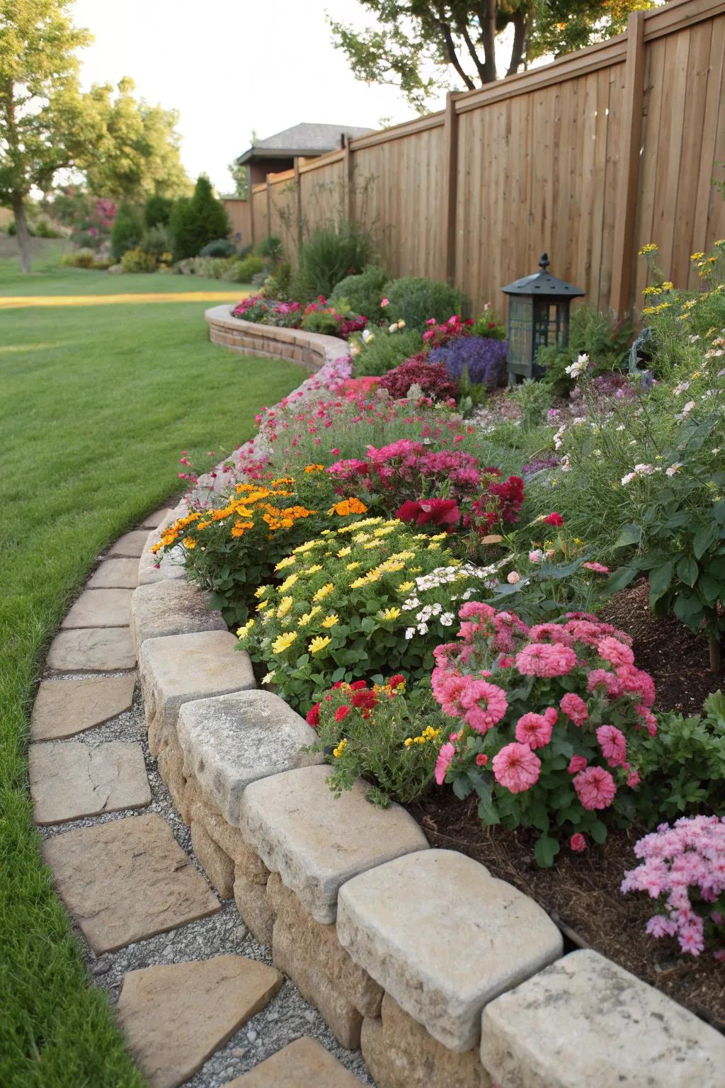 Classic stone trim brings elegance to every flower bed.