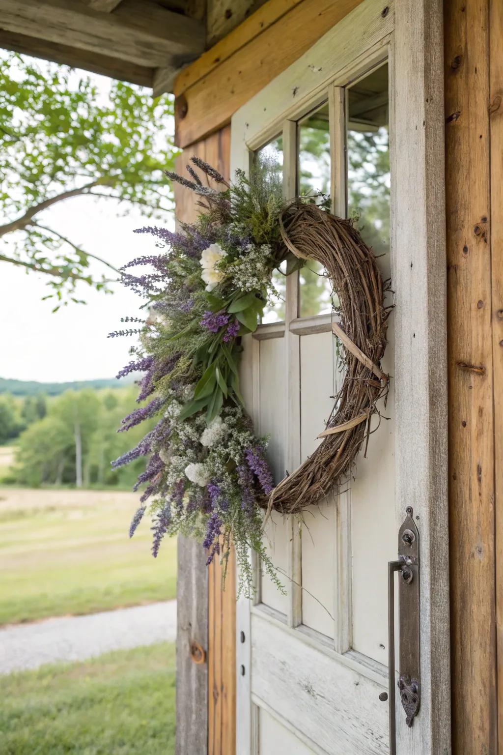 Bucolic allure showcased in a branch and bloom wreath.