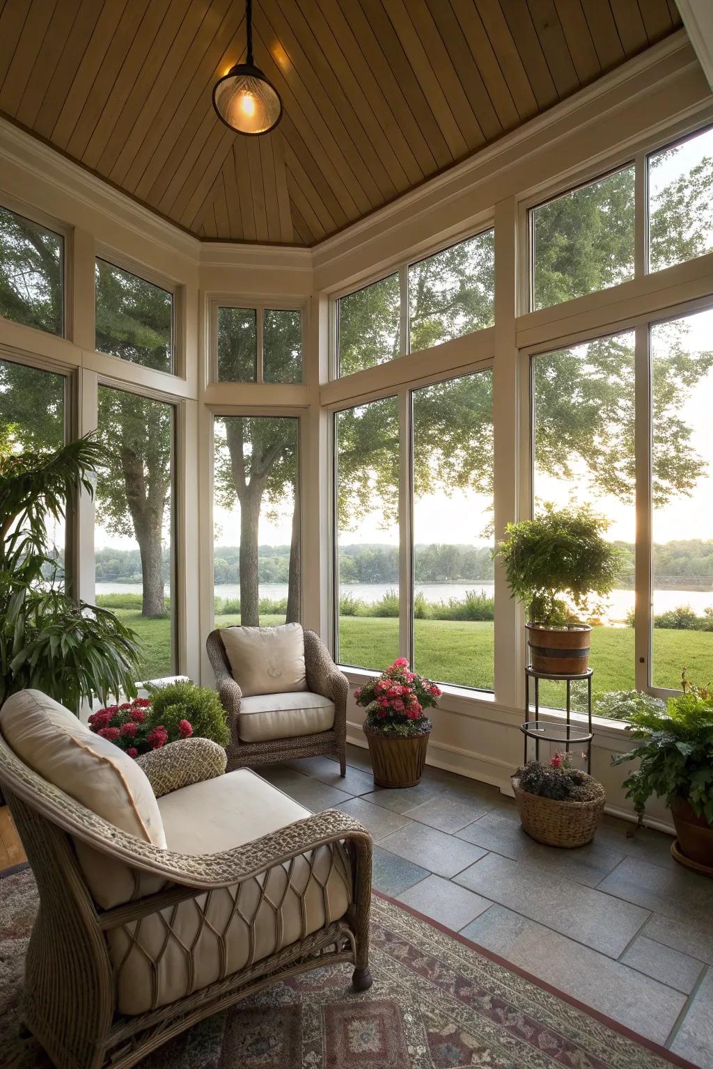 Large windows that seamlessly merge the outdoors with the indoors.