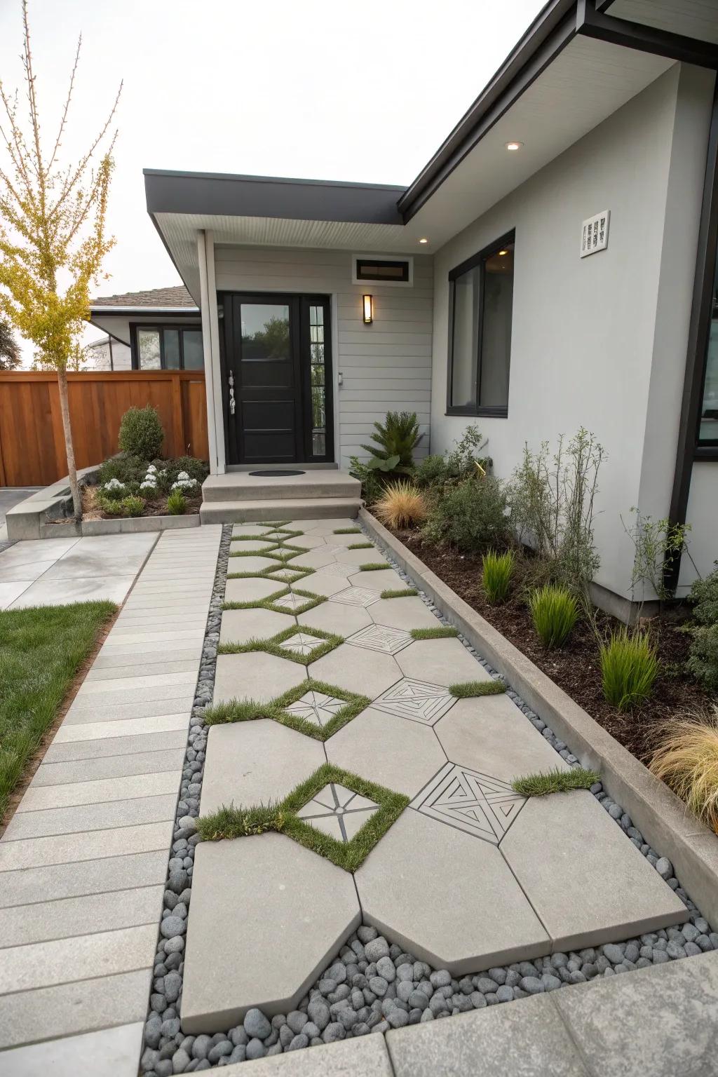 Sleek stone pavers for a stylish entrance.