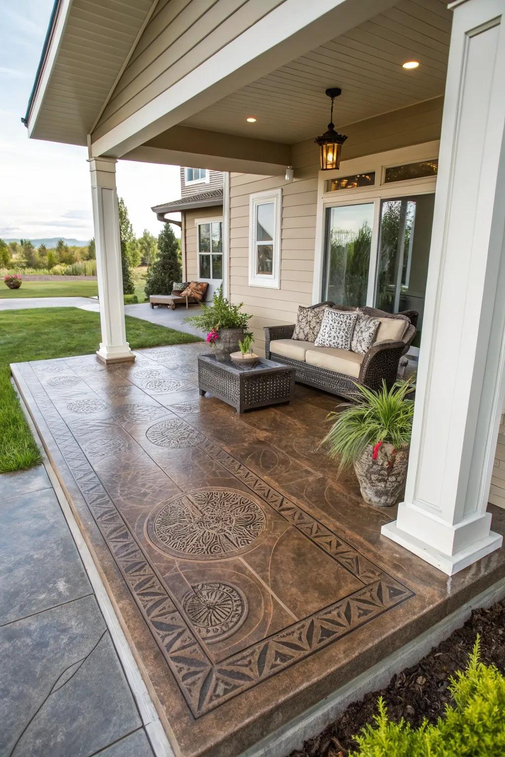 Concrete floors present a fashionable and adaptable choice for modern porches.