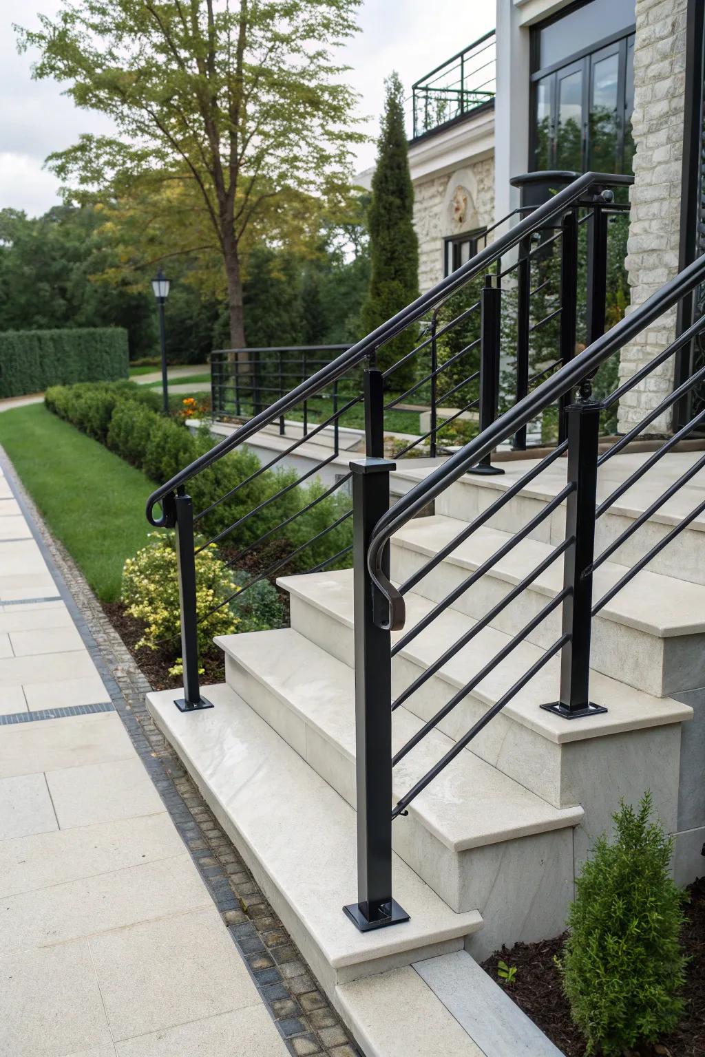 Contemporary metallic railings impart a modern flair.