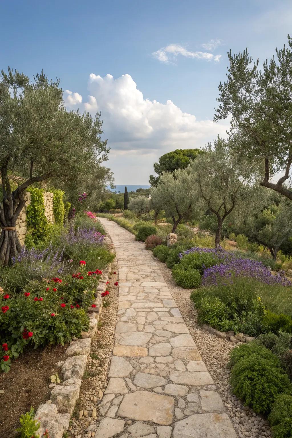 An artful stone and gravel path lends classic charm to this welcoming front garden.