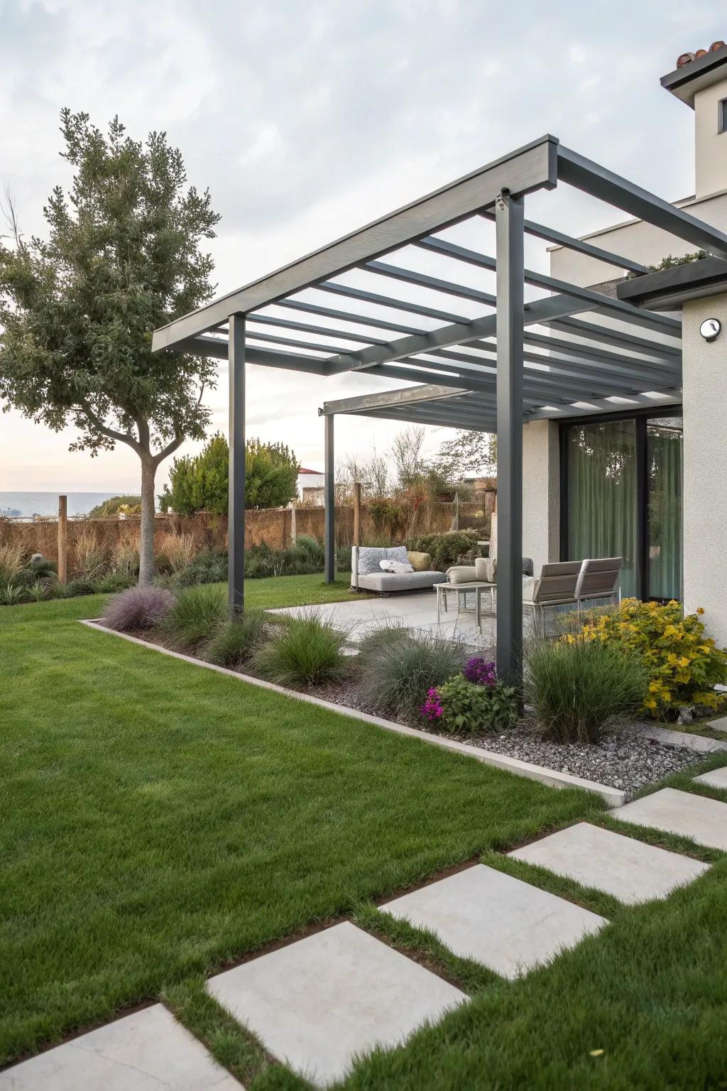 Sleek and sophisticated: a contemporary metallic pergola.