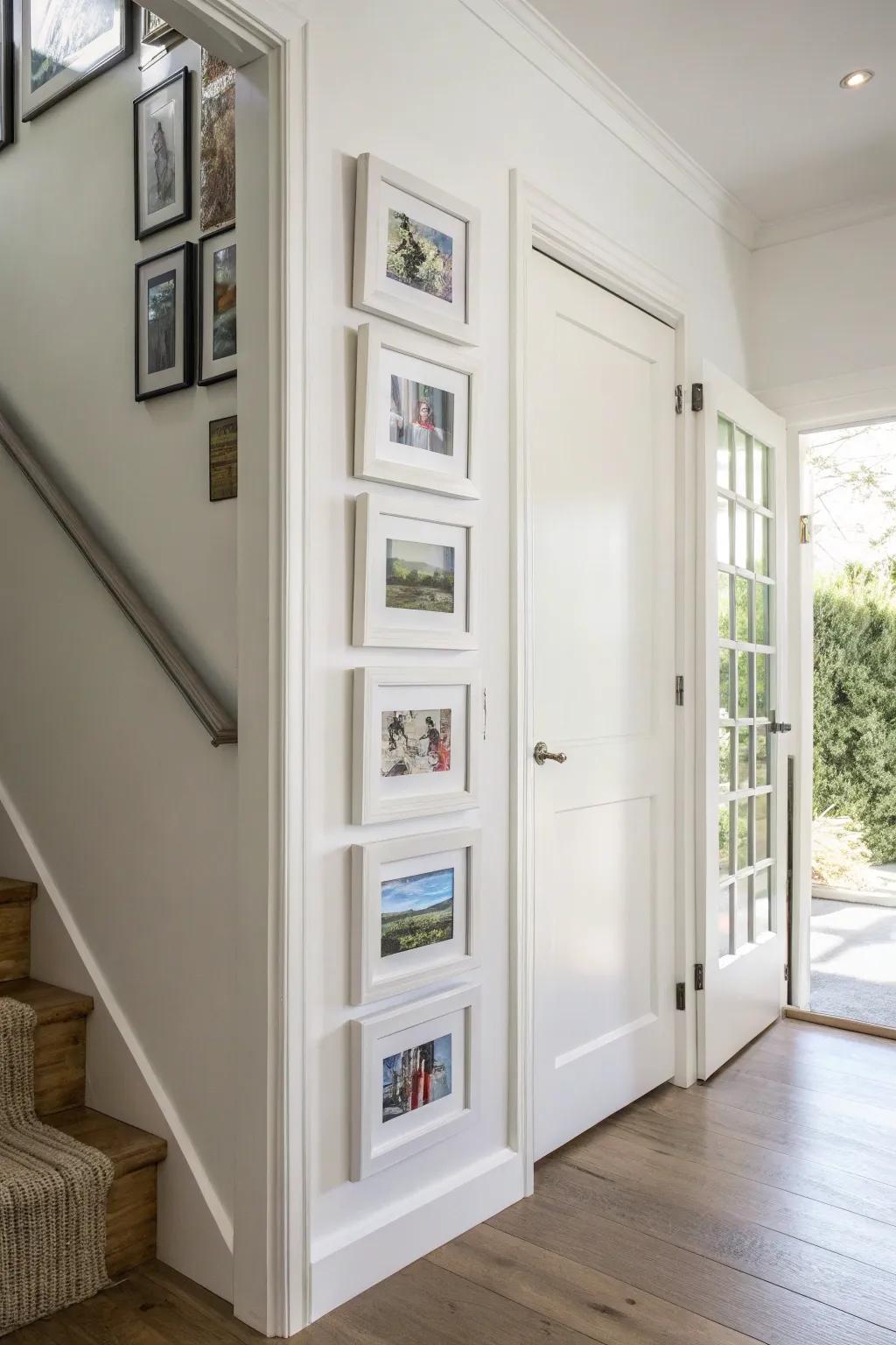 Vertical gallery design enhances narrow spaces.