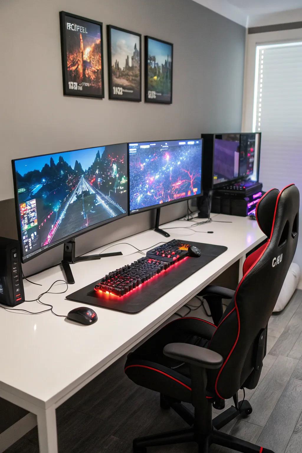 A multi-screen configuration for an expansive gaming adventure.