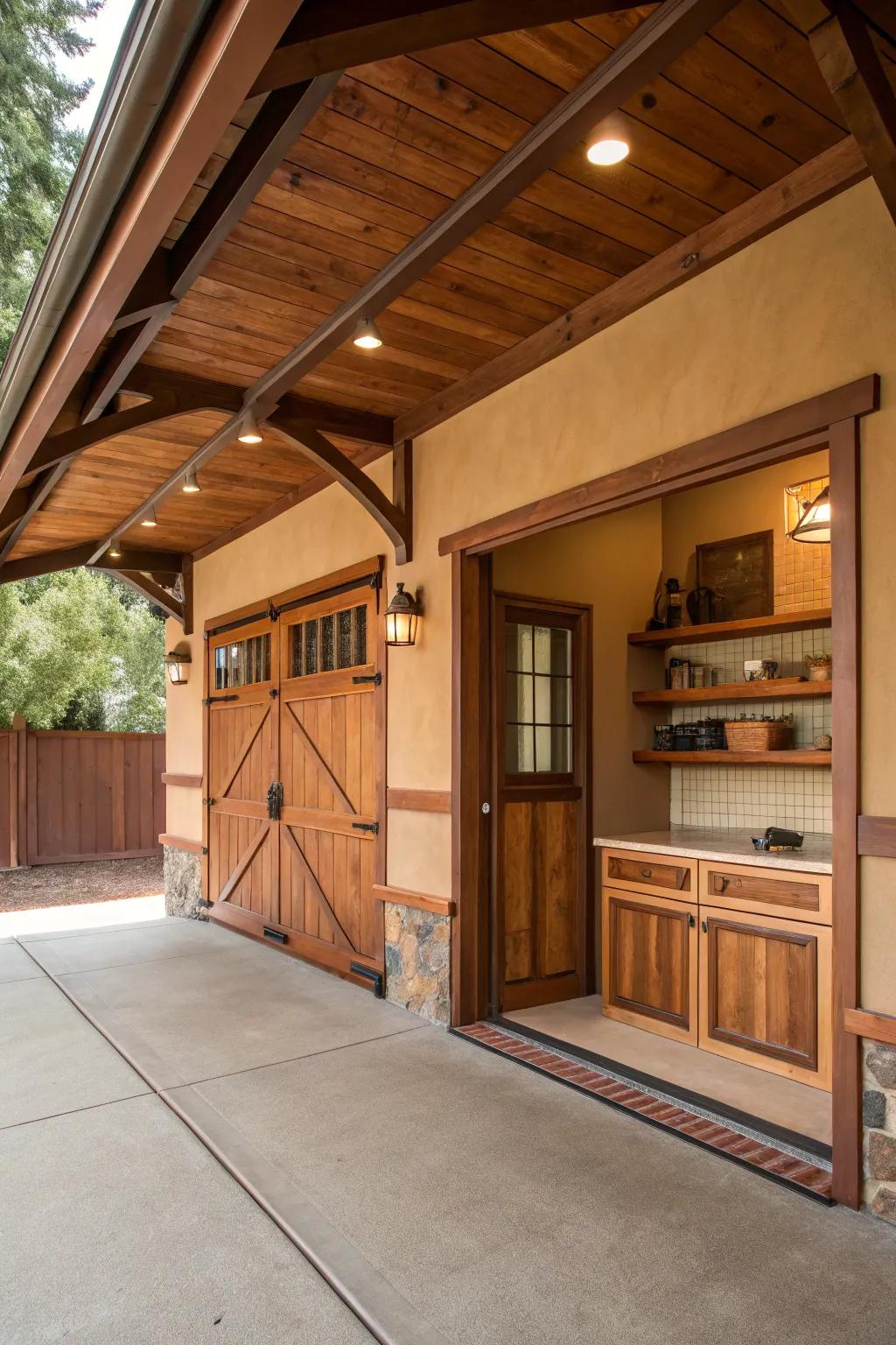 Earthy shades infuse warmth into your garage space.
