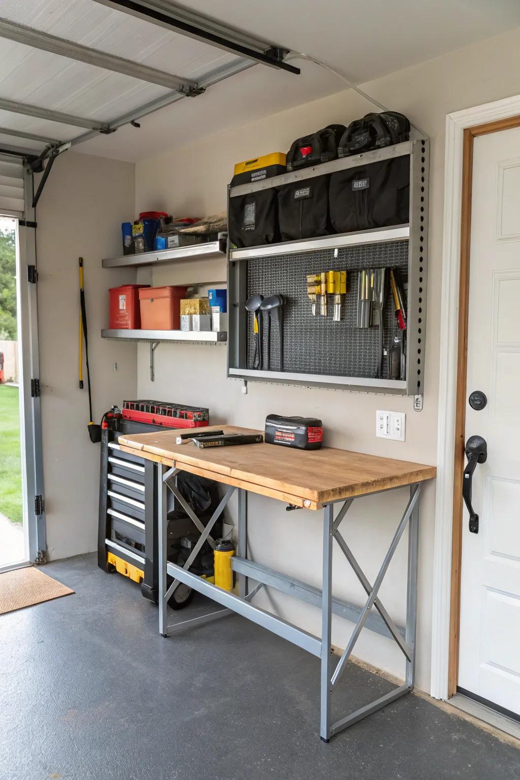 Foldaway workbenches offer unmatched convenience in compact spaces.