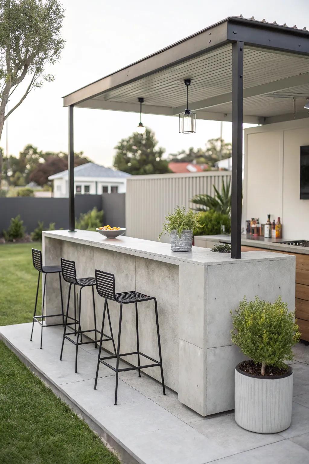 A streamlined and contemporary minimalist garden bar.