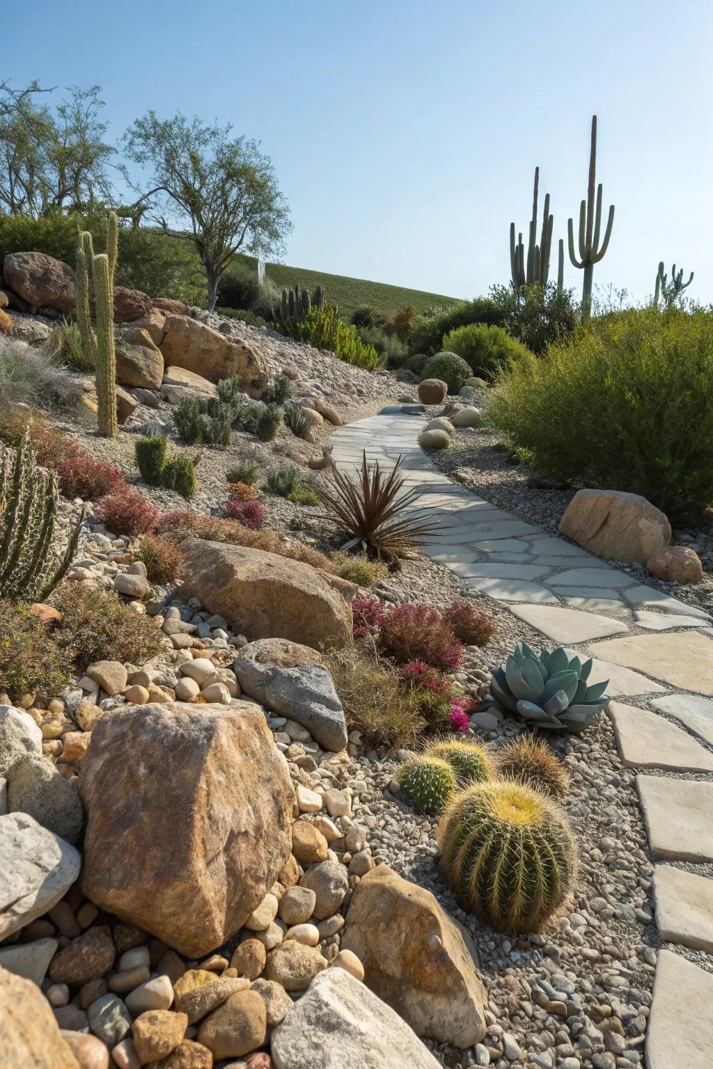 Enrich your garden's texture with a boulder garden enhanced by stone shards.