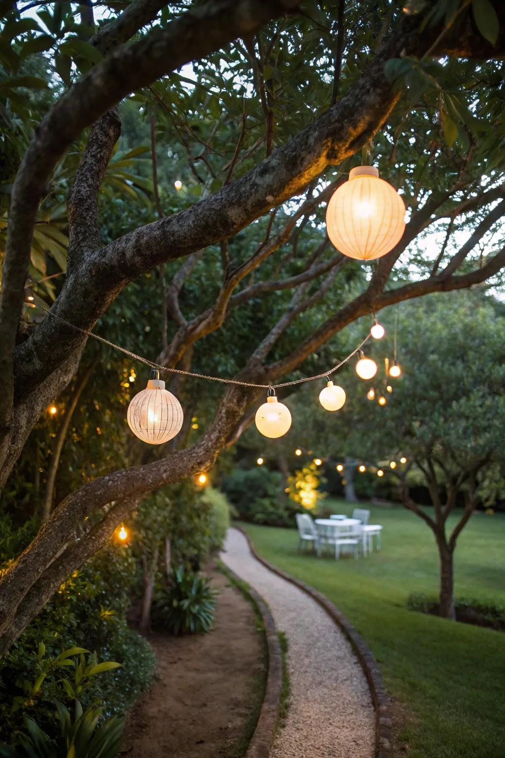 Introduce an element of pure enchantment with suspended globe lights.