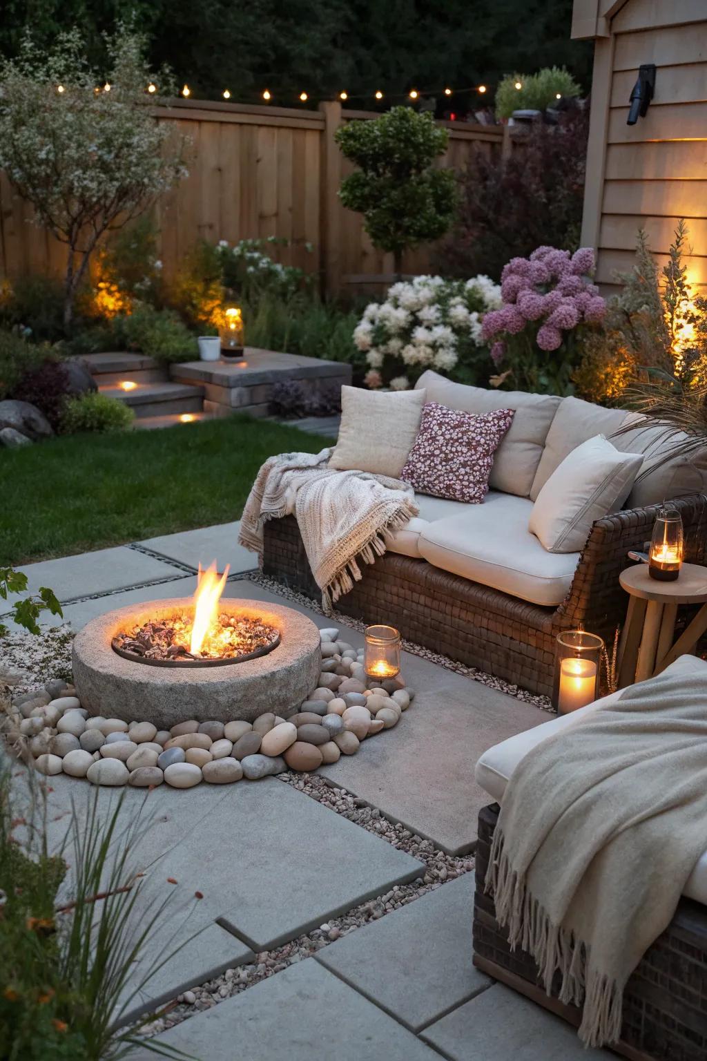 An inviting hearth space perfect for evening soirees.