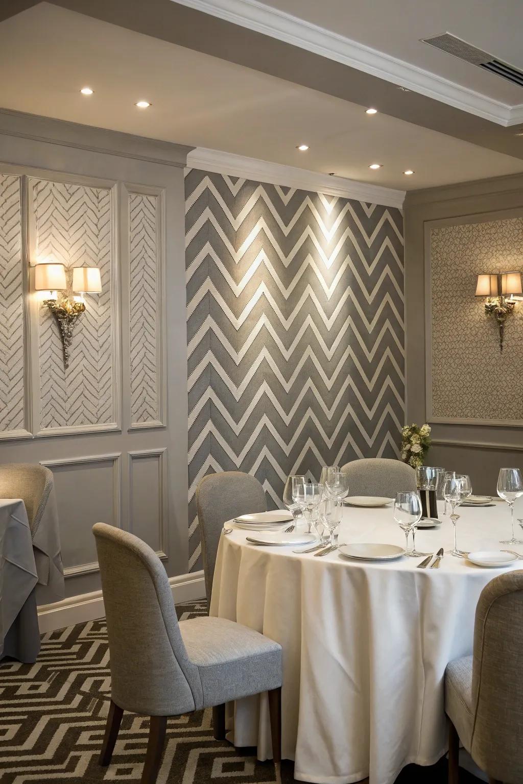 Elegant chevron motifs for a dining area.