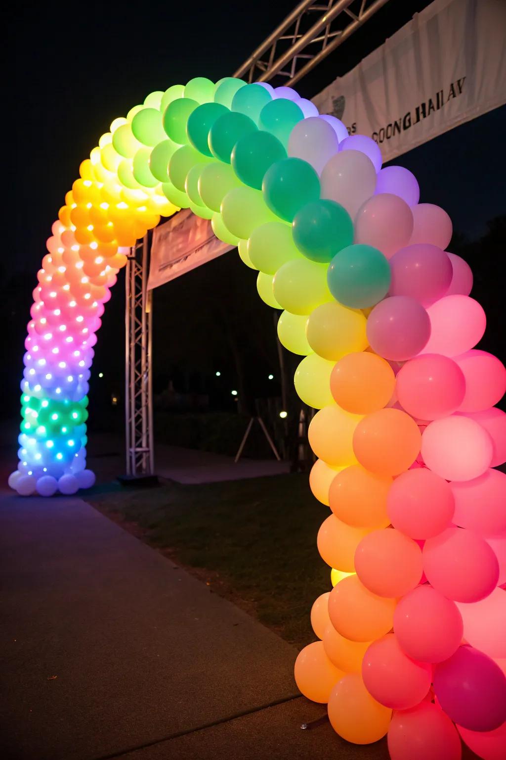 Design a striking focal point using a neon balloon arch.