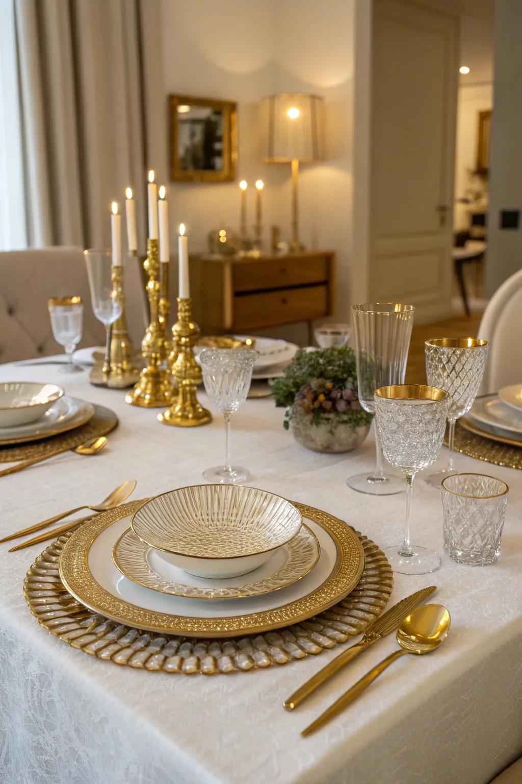 Gold-finished tableware incorporates elegance into your birthday dining occasion.