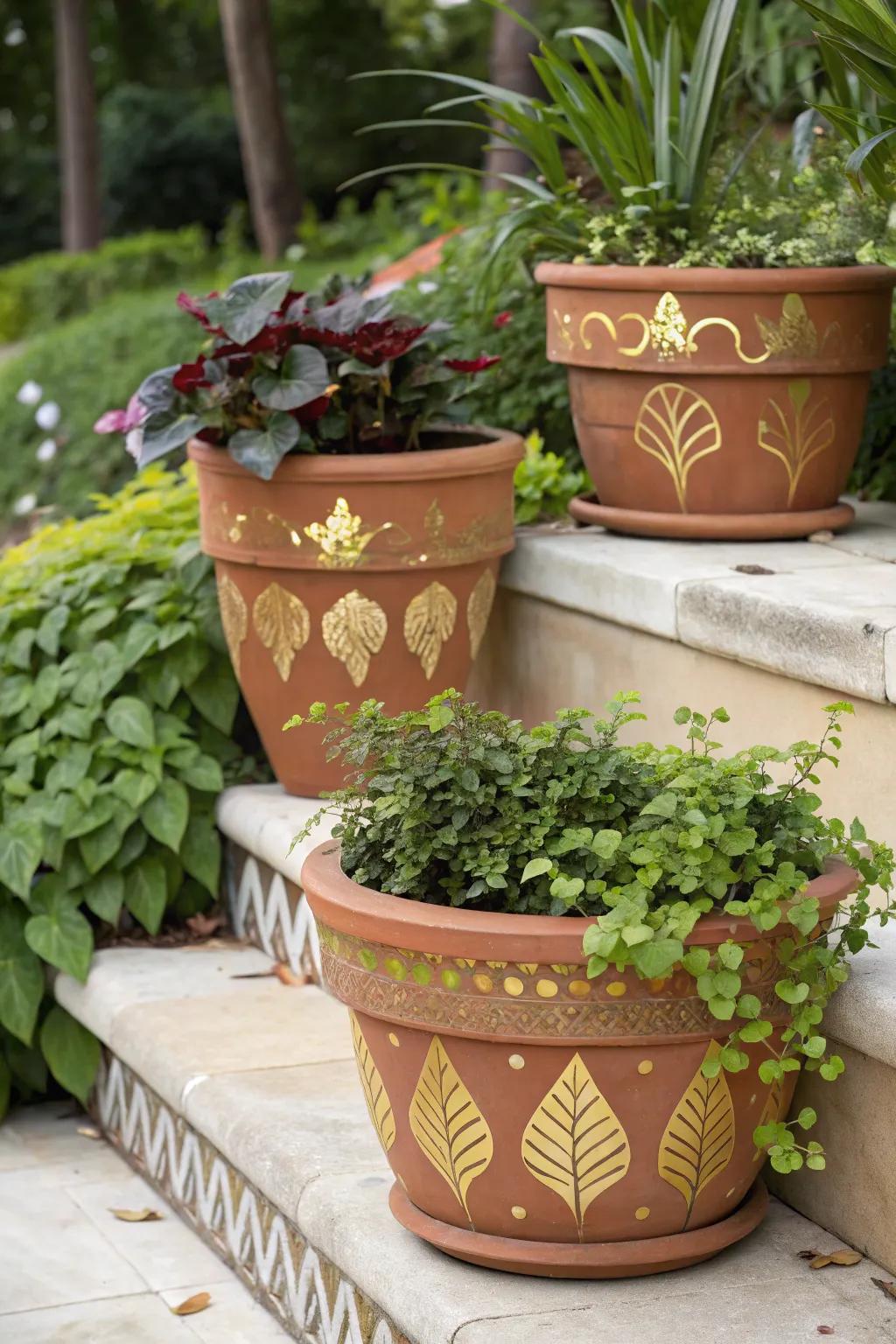 Make amazing contrasts with gilded paper planters.