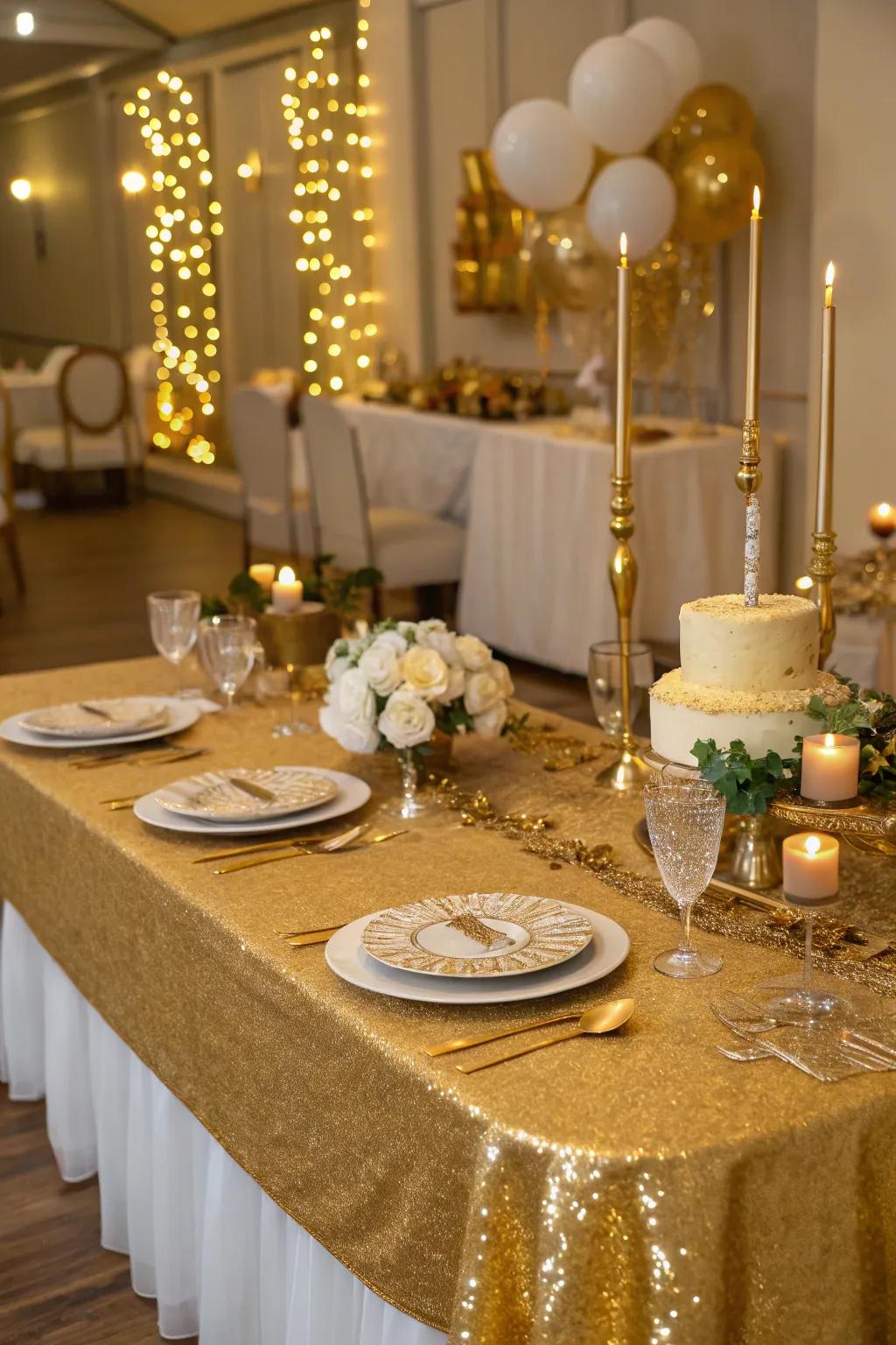 Refined gold table decorations creating an opulent dining atmosphere.