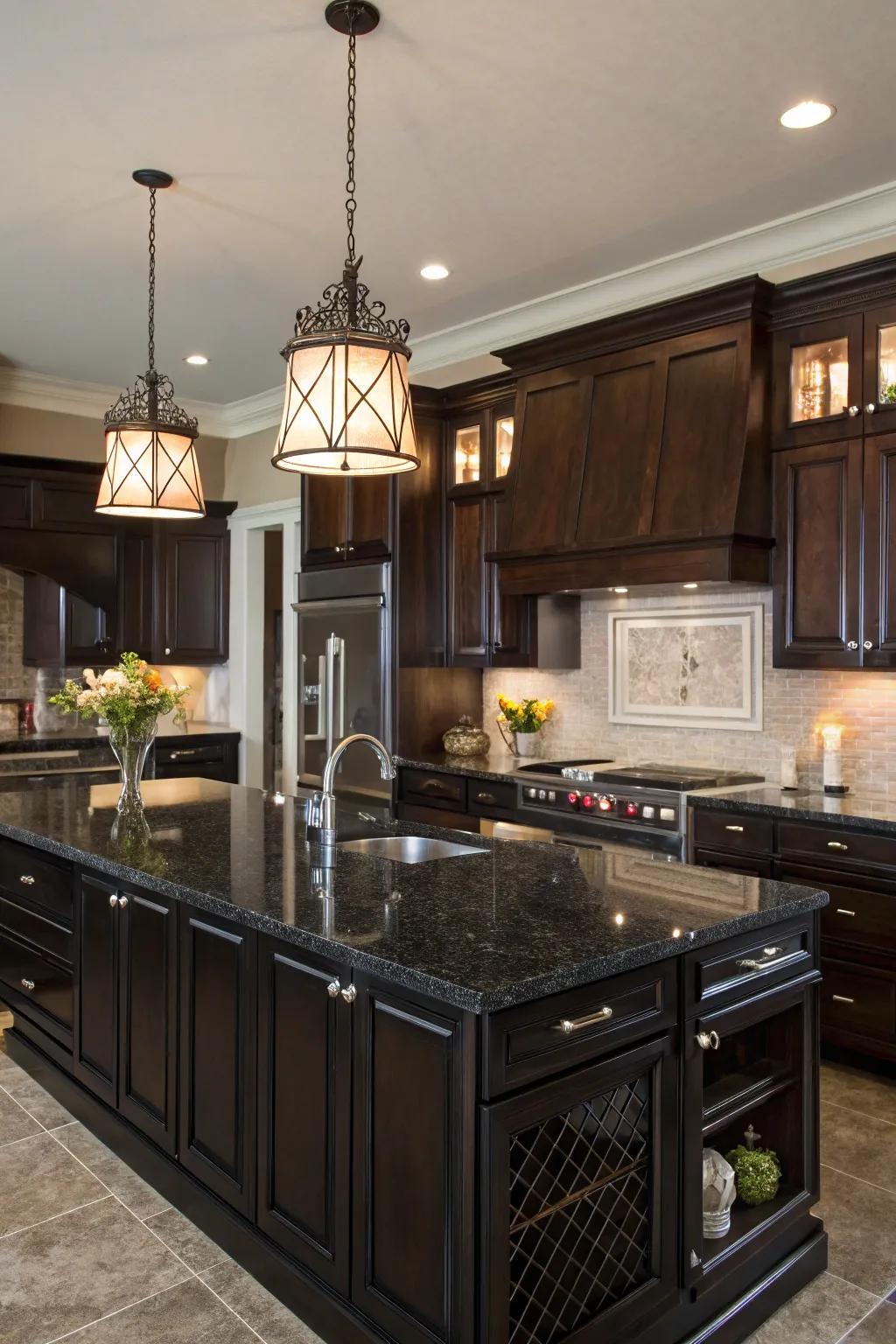 Midnight granite adds a touch of drama and sophistication.