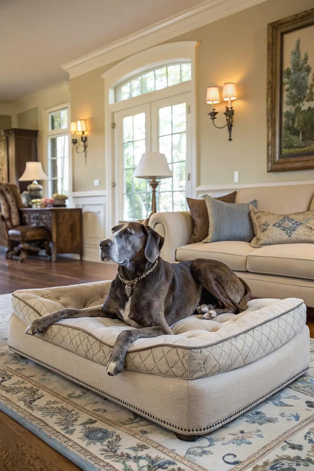 Sofa-style beds present the quintessential fusion of luxury and comfort for your Great Dane.