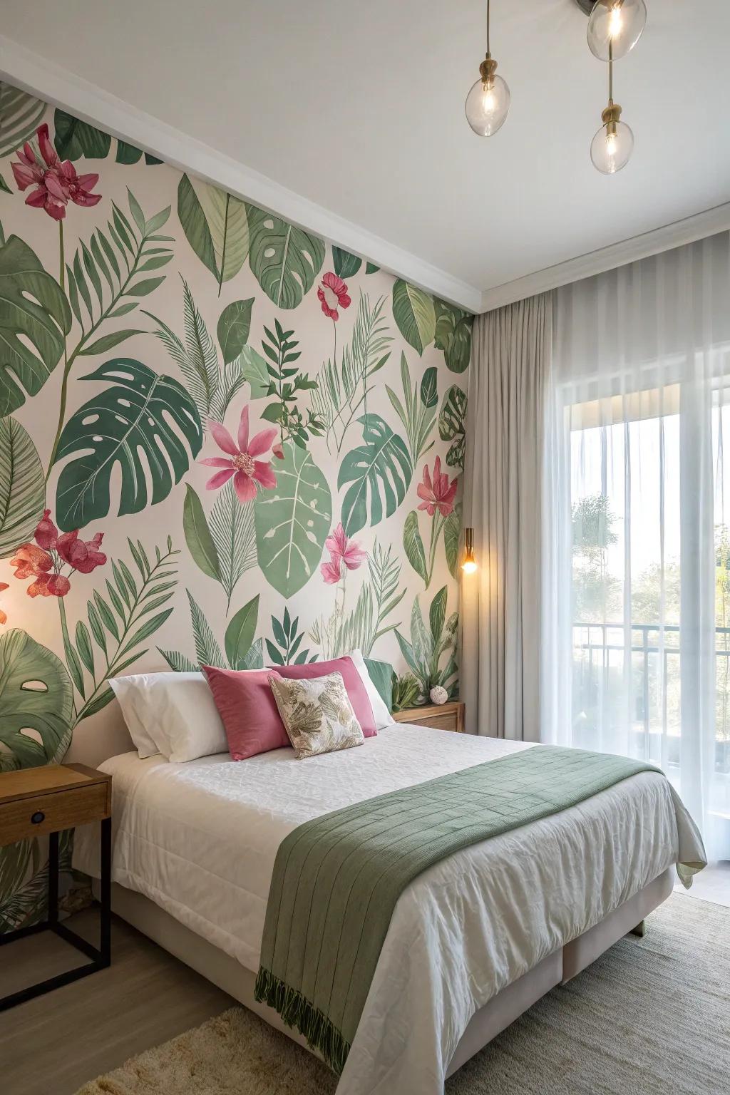 Floral-themed wallpapers infuse a vibrant and natural essence into your bedroom.