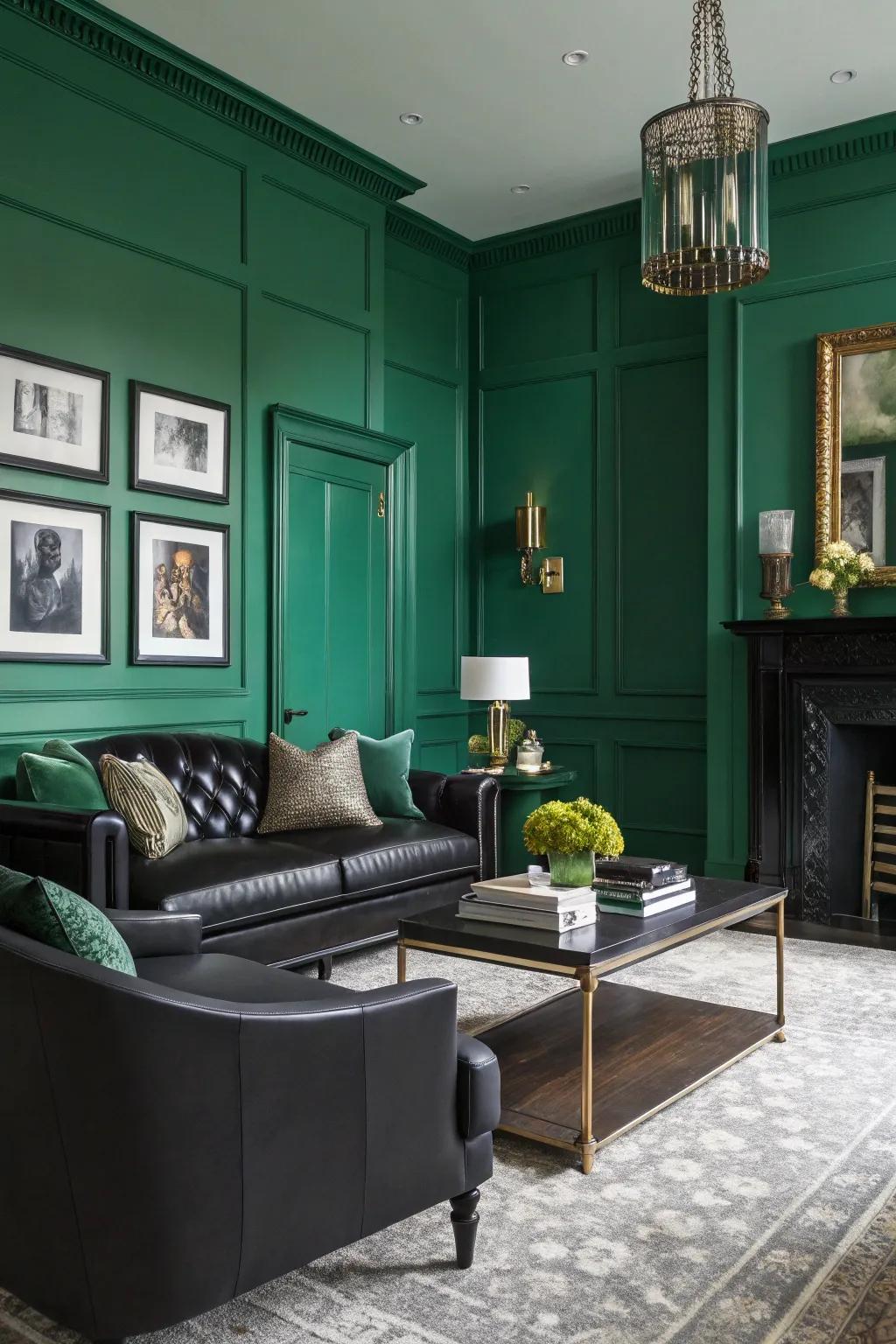 Deep teal and ebony create a daring, opulent vibe.