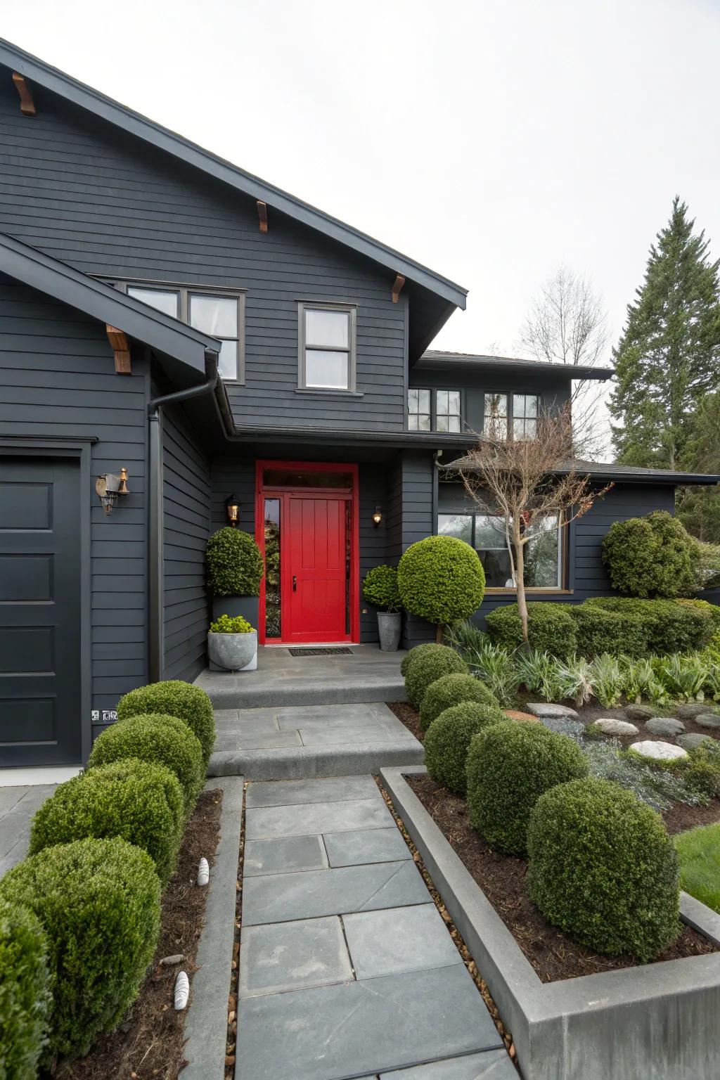 Deep grey and red highlights forge a striking and modern visual.