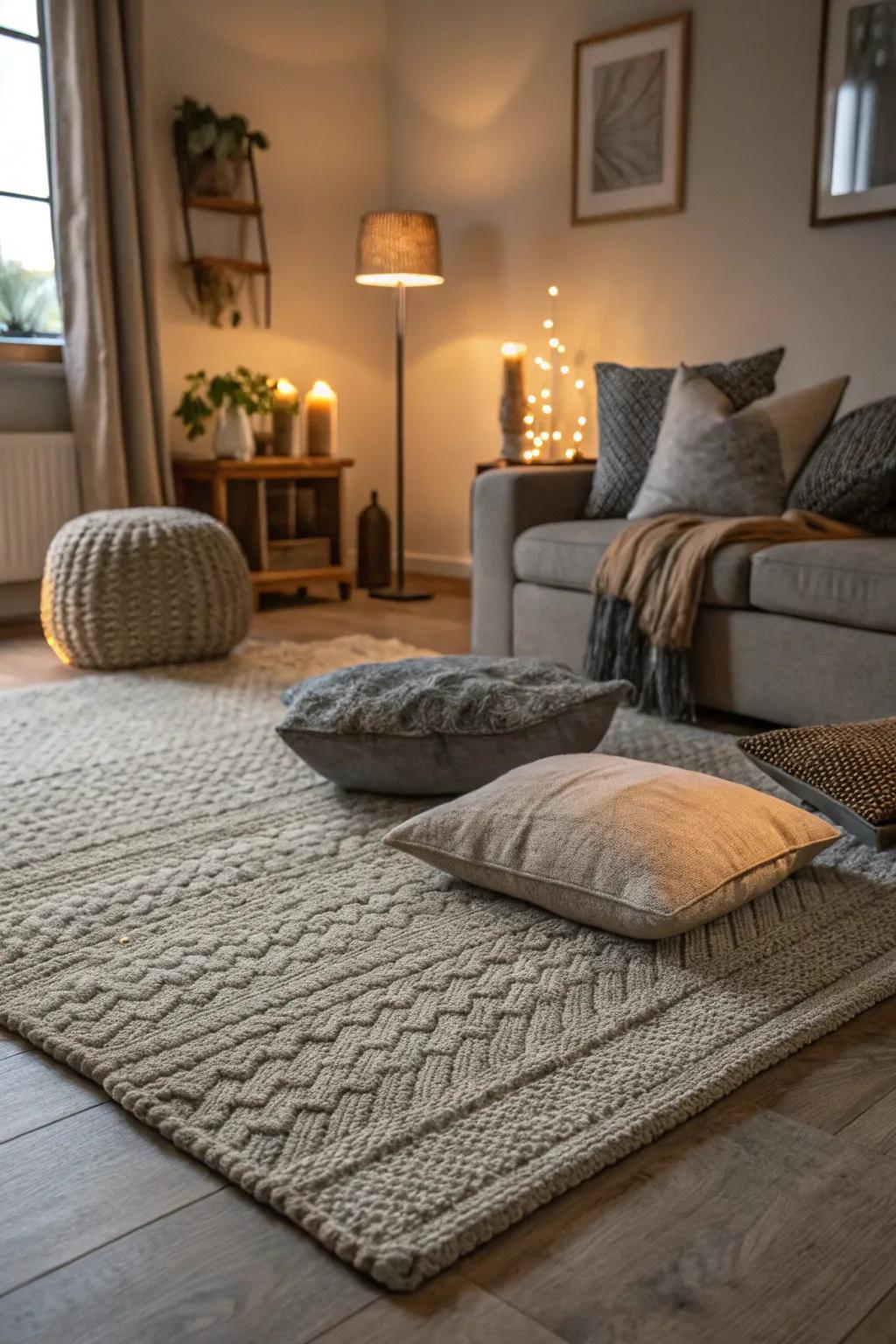 Texture heightens the sophistication of grey flooring.