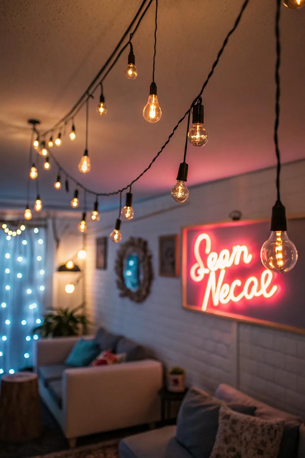 Ambient lighting introduces a comforting yet edgy aura to your grunge sanctuary.