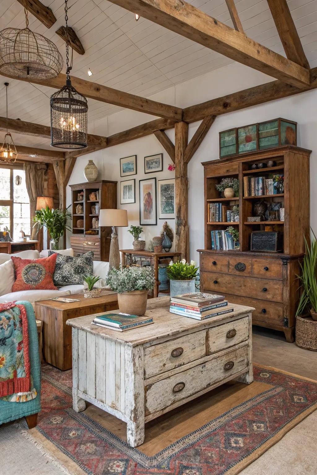 Aged furniture brings history and allure to your room.