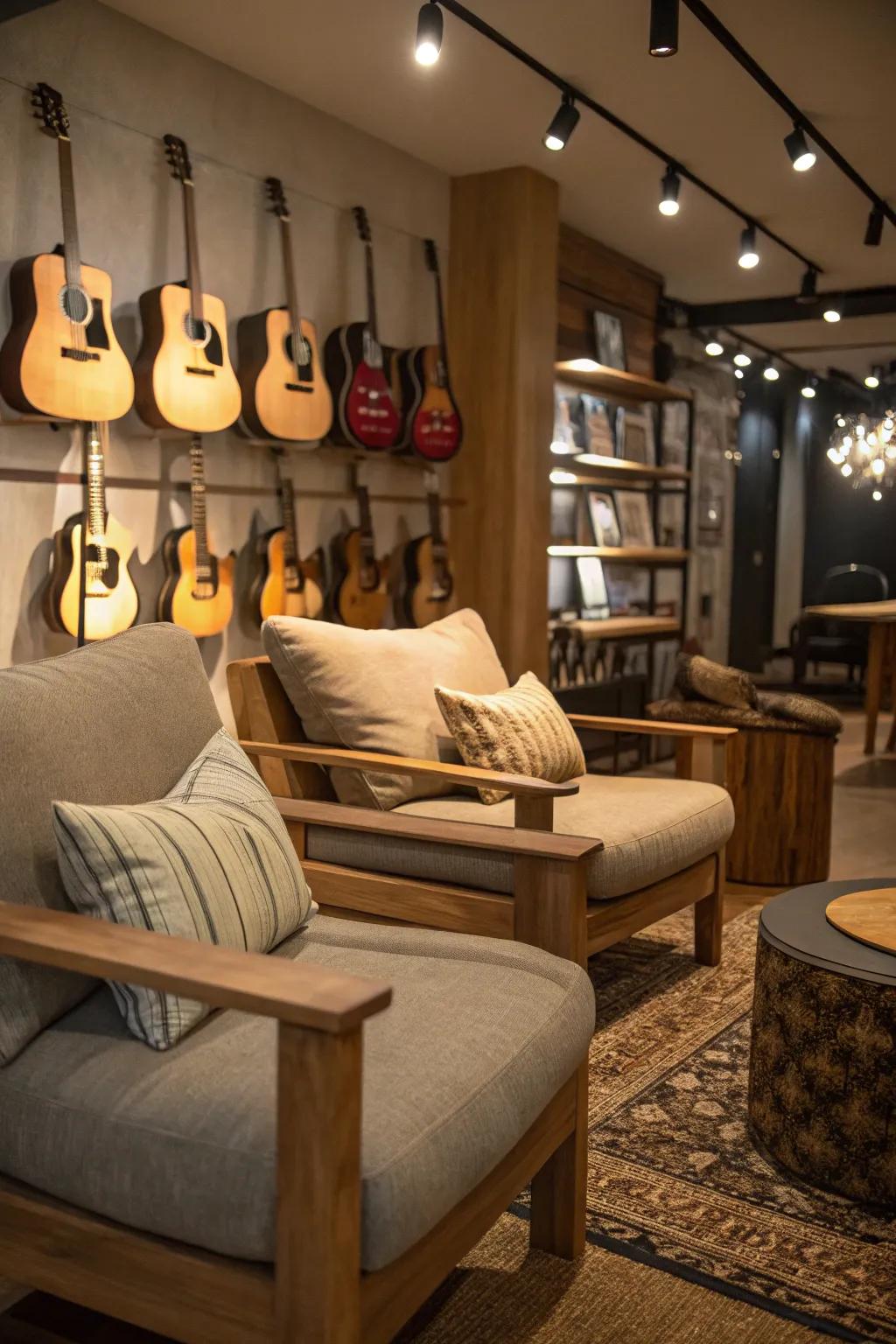 A snug corner perfect for relaxing with music.