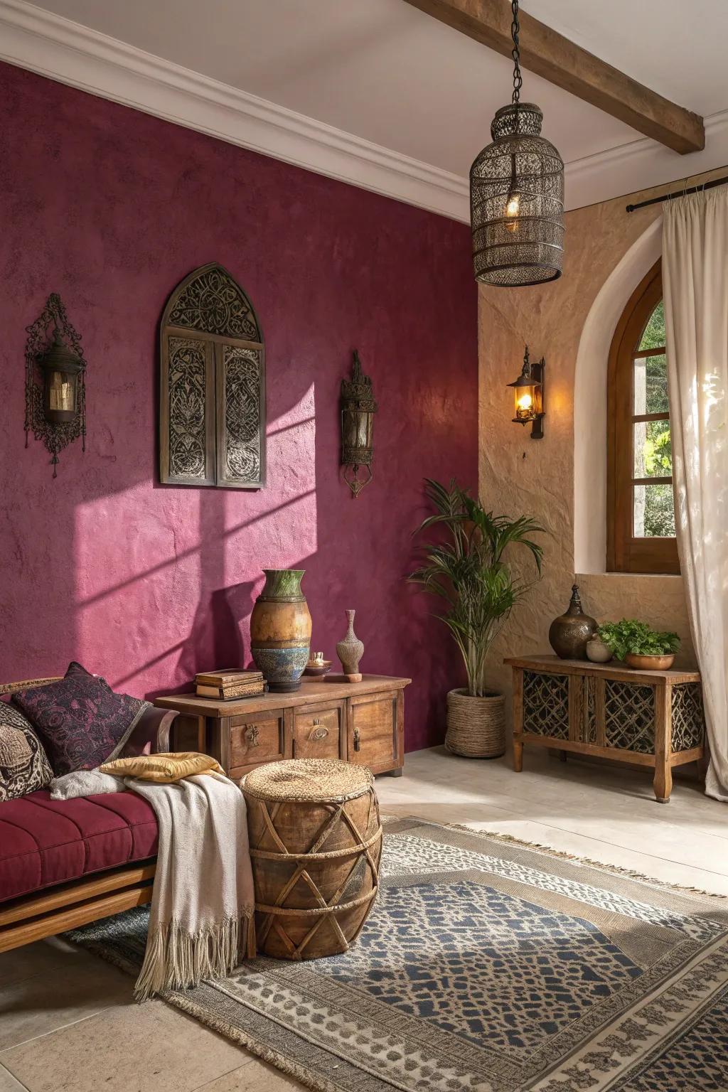 Lush jewel tones create an inviting and cozy ambiance.