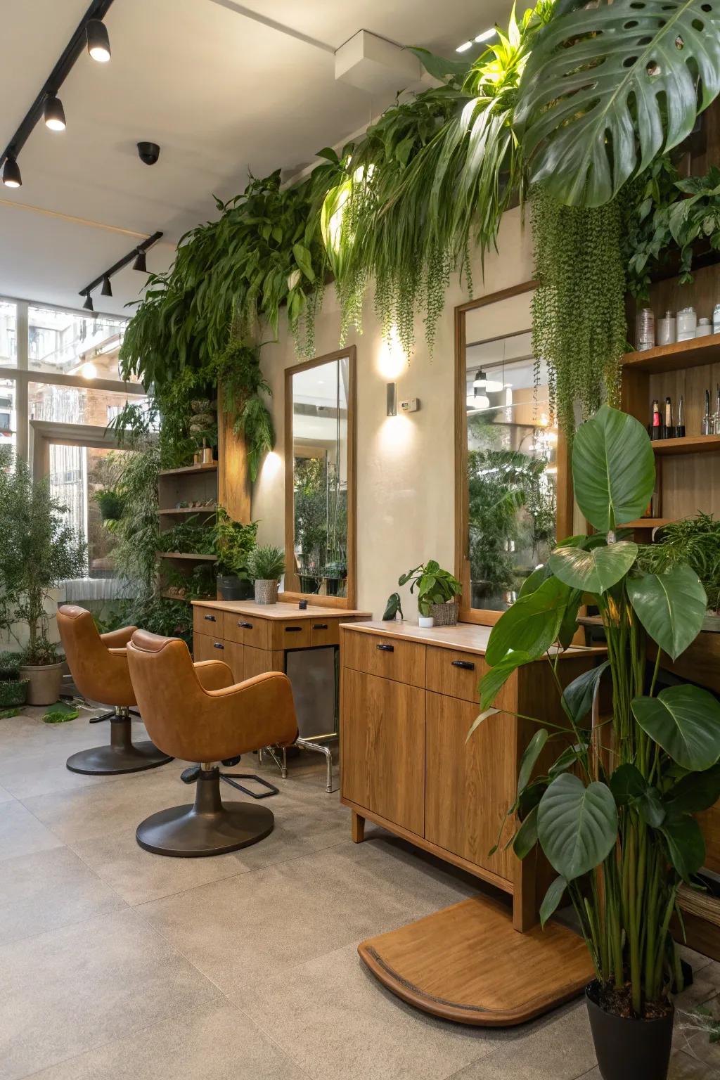 The inclusion of nature brings a soothing serenity to your salon.