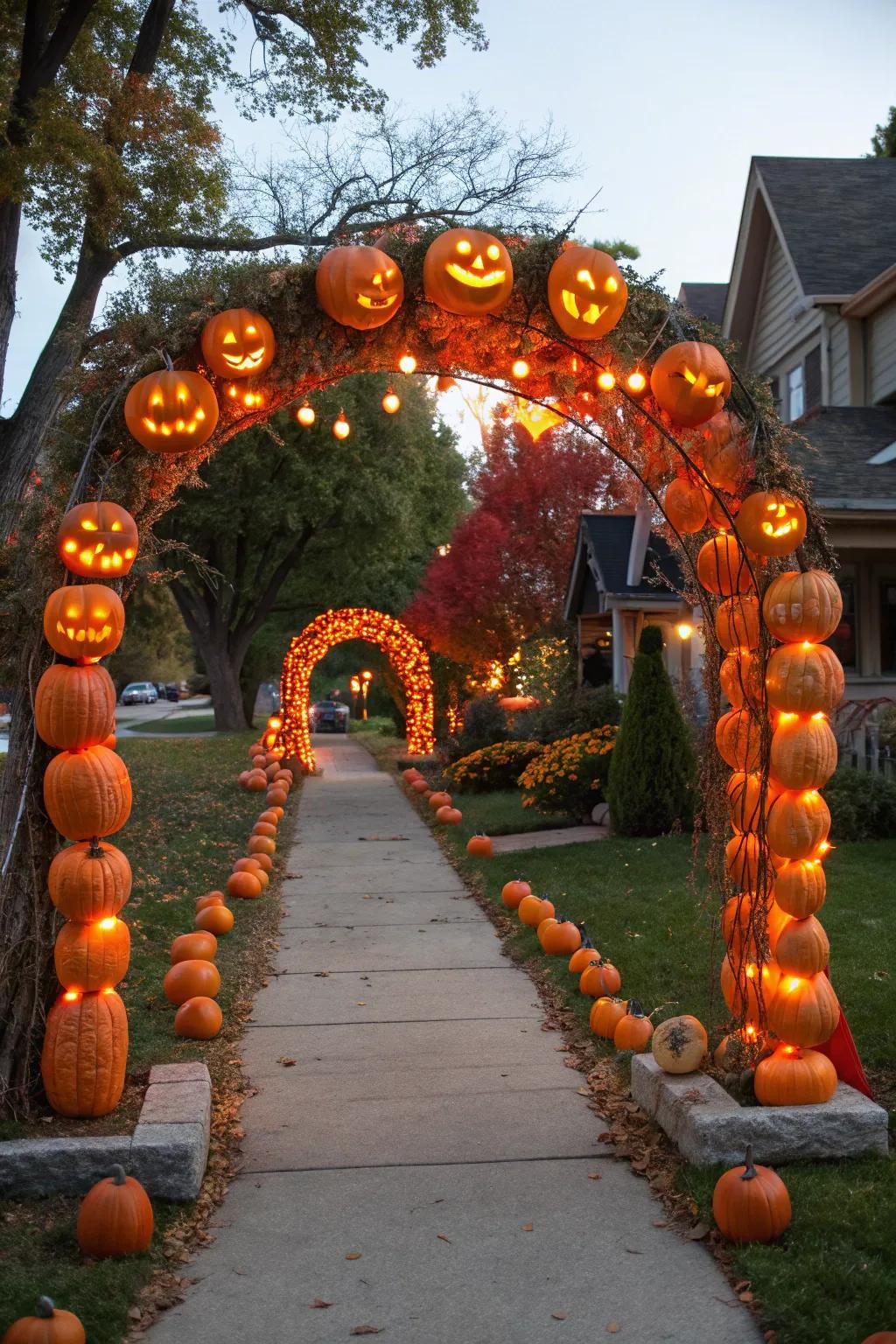 Welcome guests with a stunning pumpkin archway, setting the stage for a festive experience.