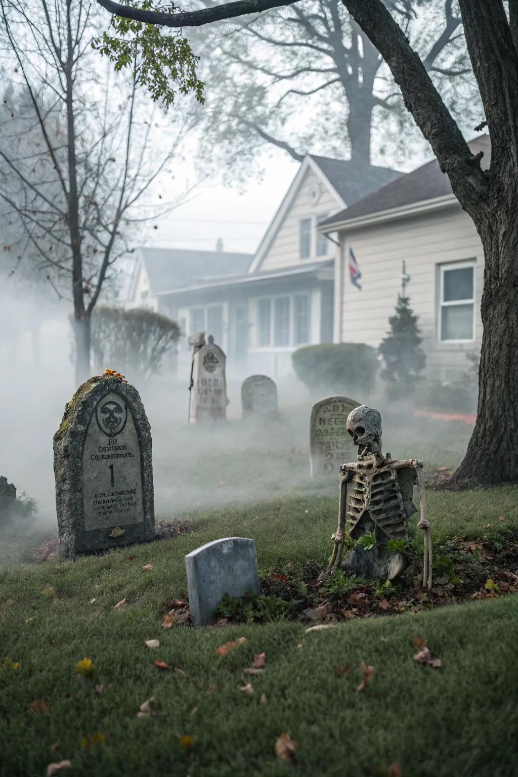 A chilling burial ground arrangement that imparts a spectral dimension to your Halloween adornments.