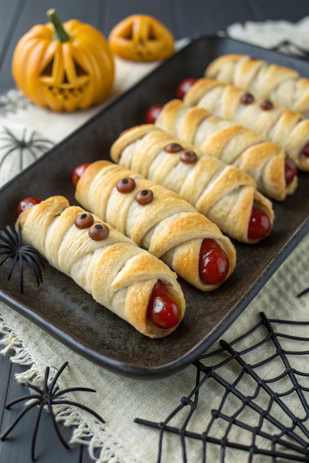 Bandaged weenies that possess both a cute and creepy vibe.