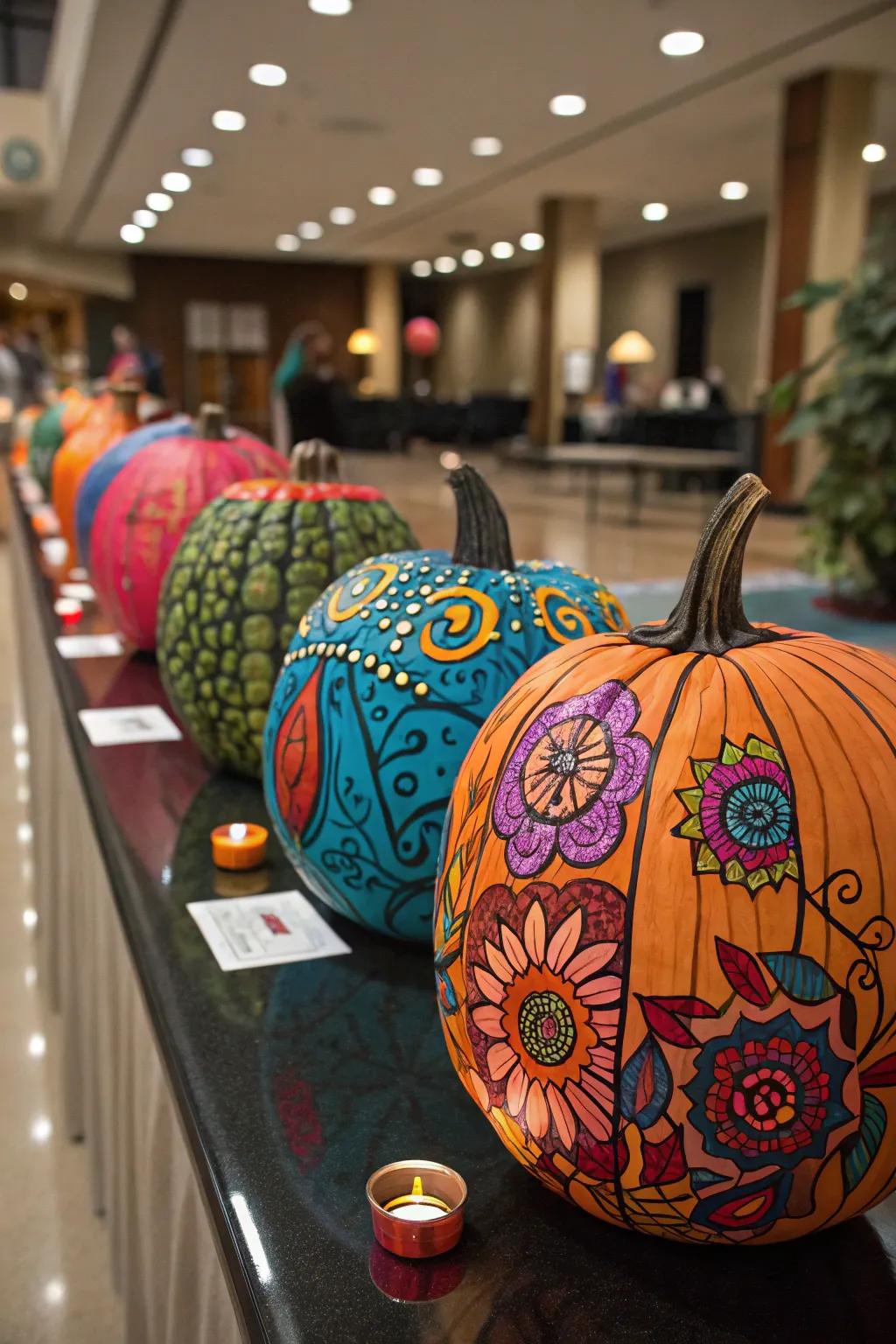 Painted pumpkins: a burst of color replacing the classic carve.