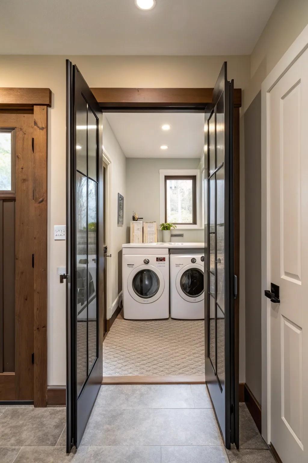 Folding doors offer a compact option for hallway laundry spaces.