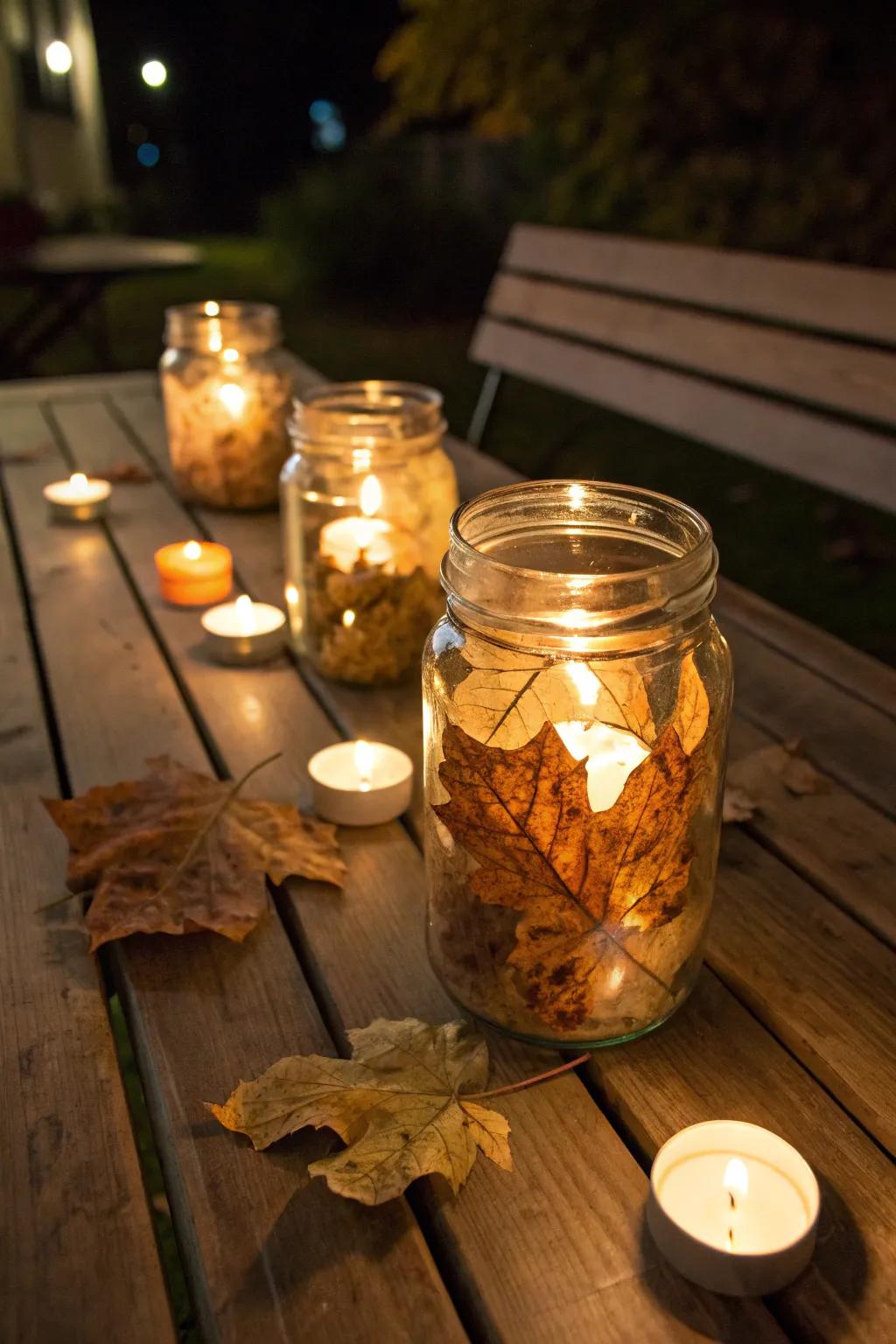 Handcrafted botanical lamps emitting a cozy autumnal gleam.