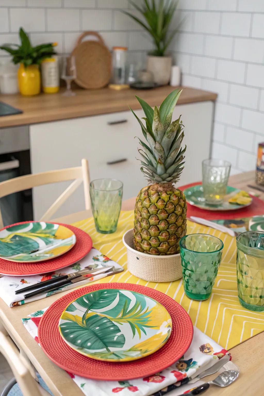 Pineapples serve as both a tasty treat and a spectacular decorative piece.
