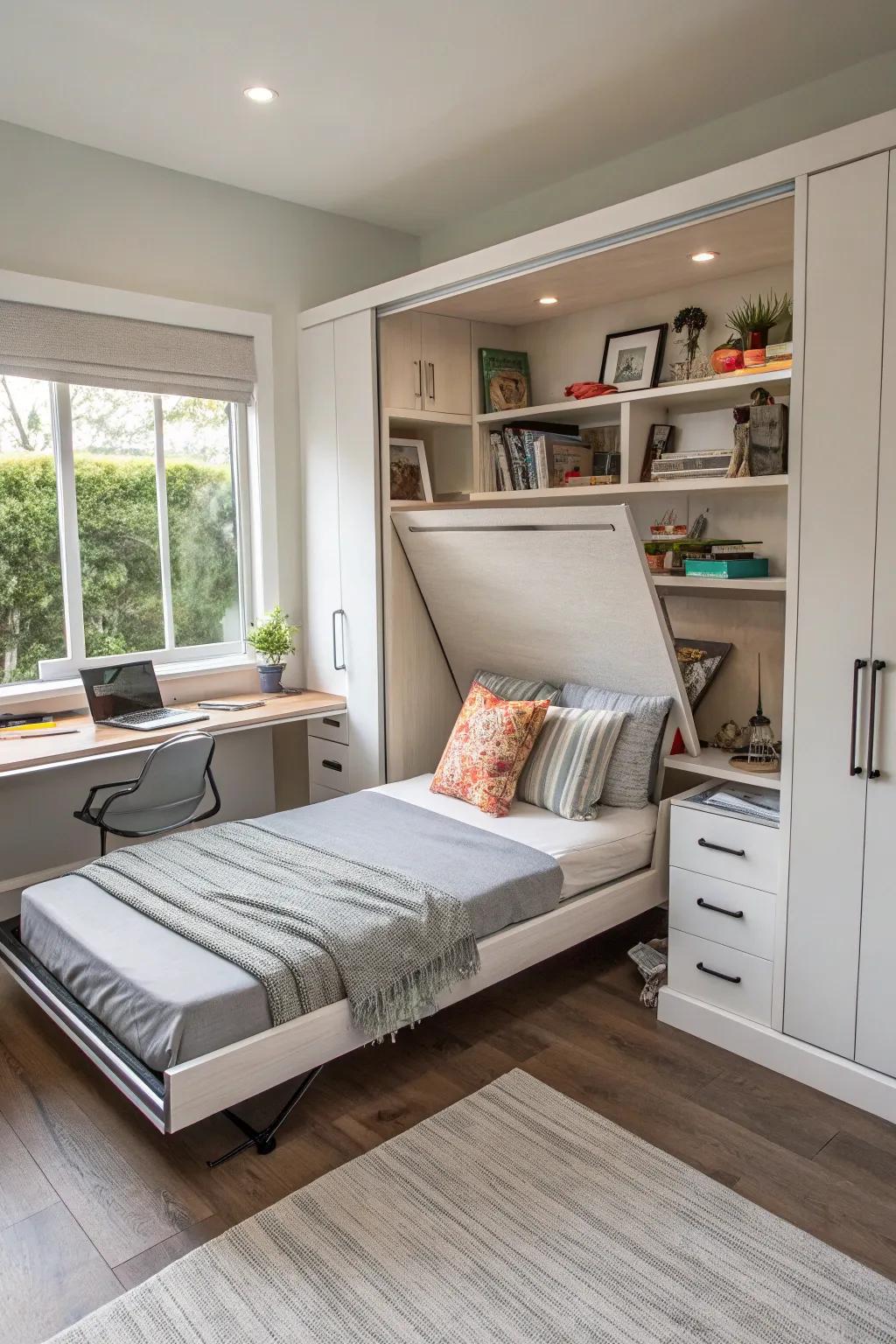 Integrated-study Panel bed that offers dual-purpose functionality