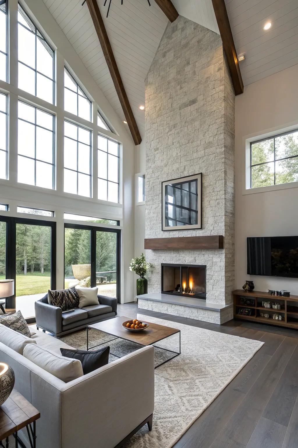 Let your hearth be the central attraction with a daring, modern aesthetic.