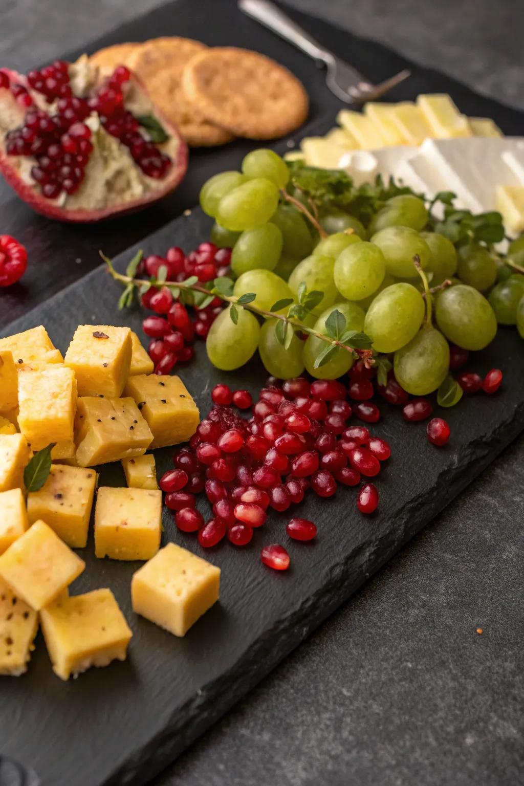 A vibrant, colorful charcuterie board for the holidays.